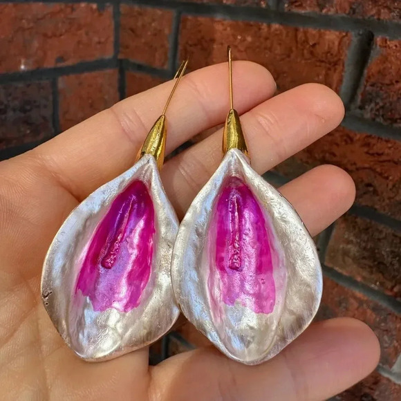 Pink Tulip Flower Drop Earrings - Picture 5 of 8